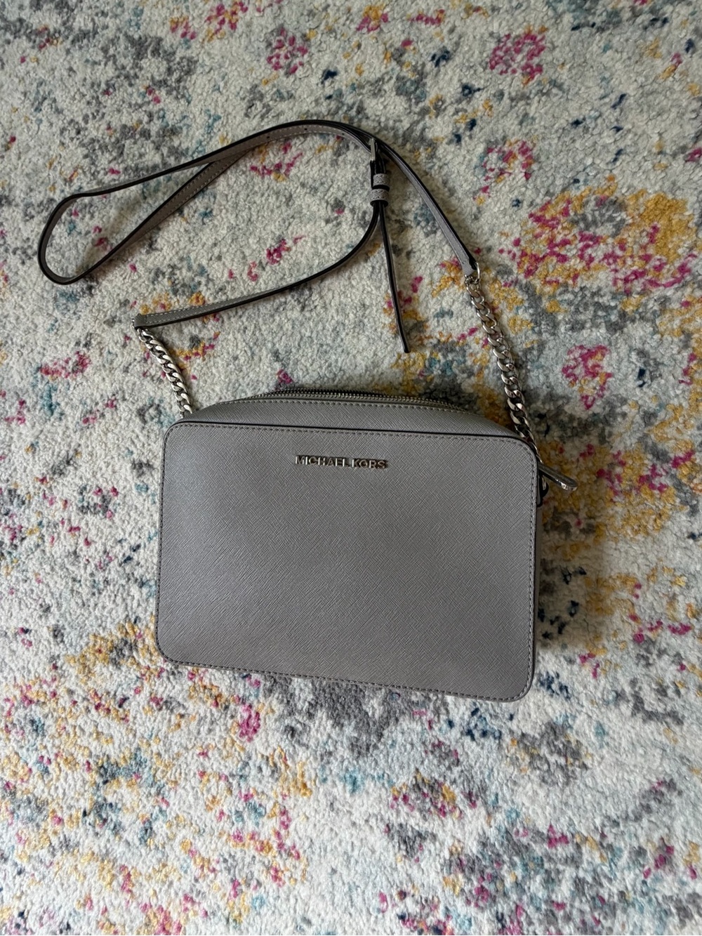 Michael Kors Light Gray Saffiano Leather Crossbody